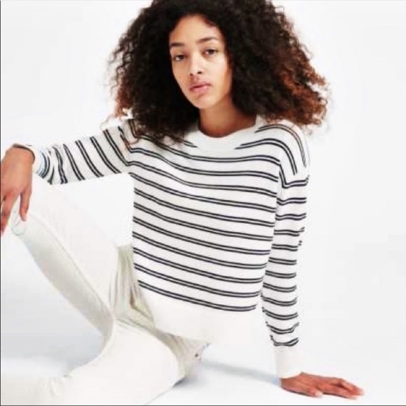 Everlane Sweaters - Everlane Cotton Navy Blue White Cotton Pullover S
